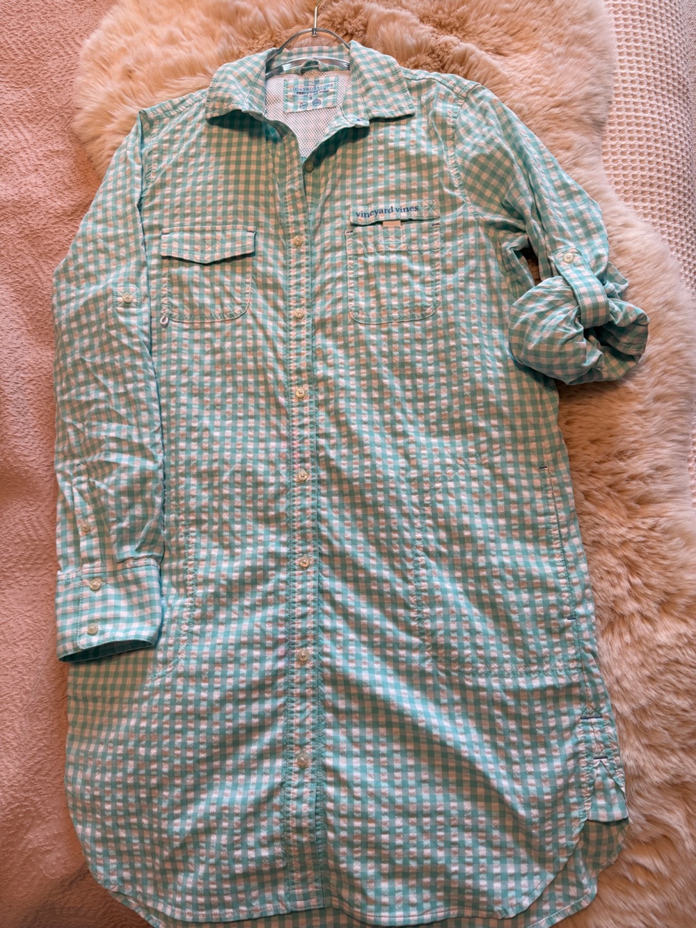 Vineyard Vines Gingham Long-Sleeve Performance Cover-Up Shirt Dress